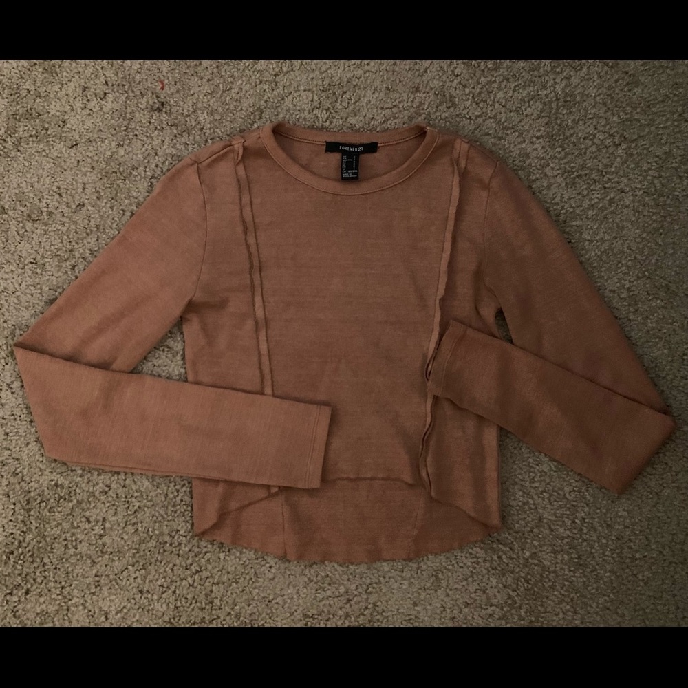 Long sleeve, cropped, light brown shirt